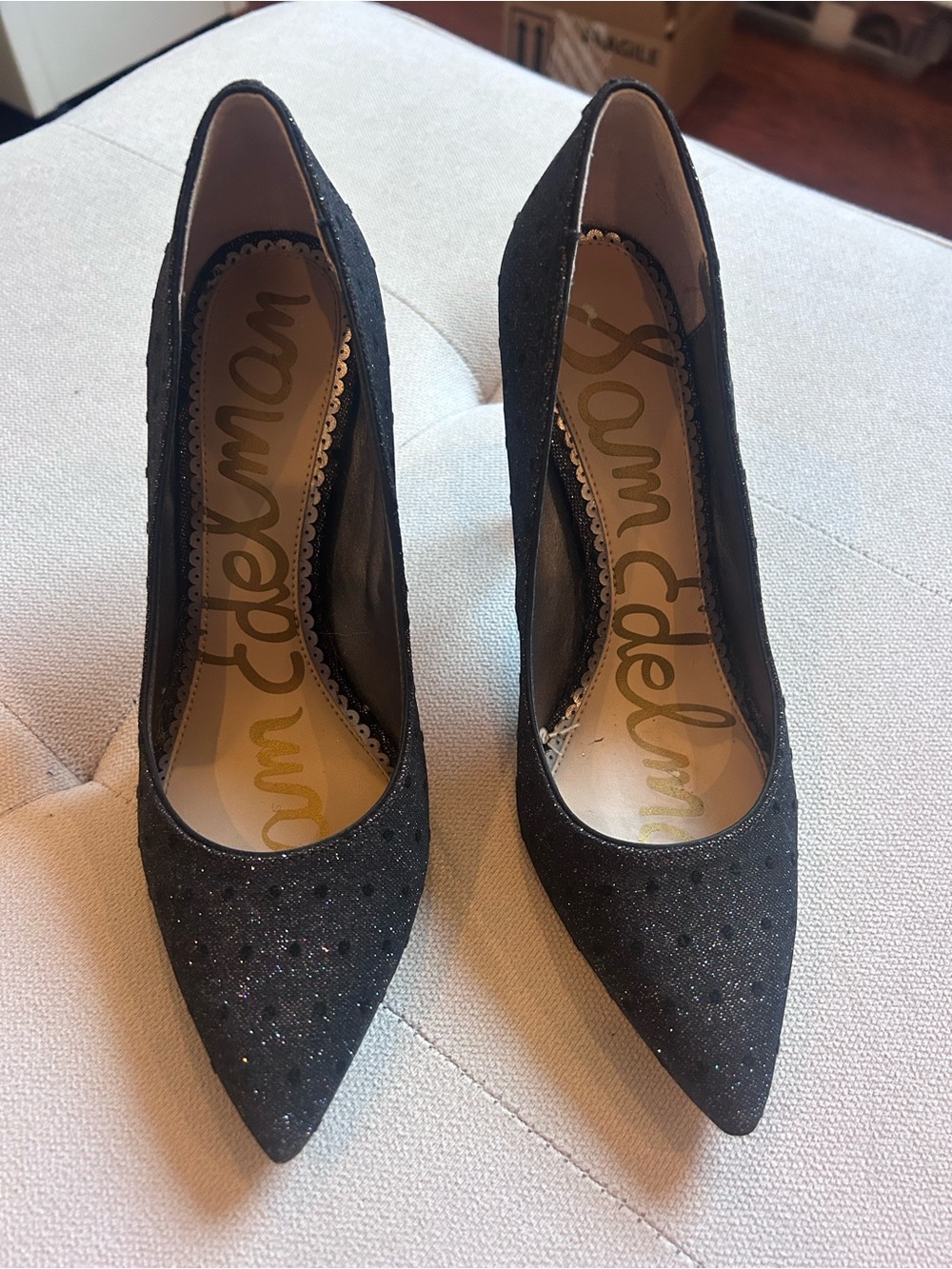 Sam Edelman Black Glitter Pointed Toe Pumps